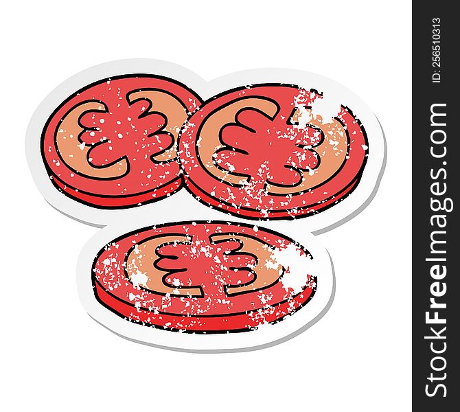 Distressed Sticker Of A Sliced Tomatoes Cartoon