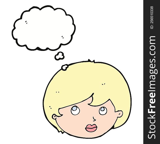 Cartoon Female Face Looking Upwards With Thought Bubble