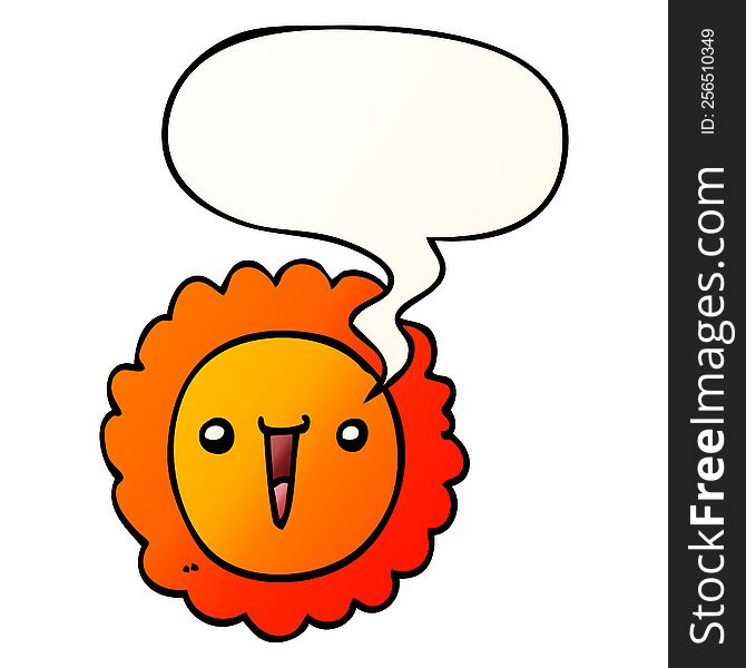 cartoon sunflower with speech bubble in smooth gradient style