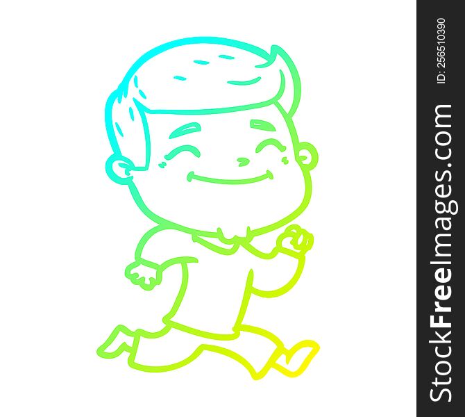 cold gradient line drawing of a happy cartoon man running