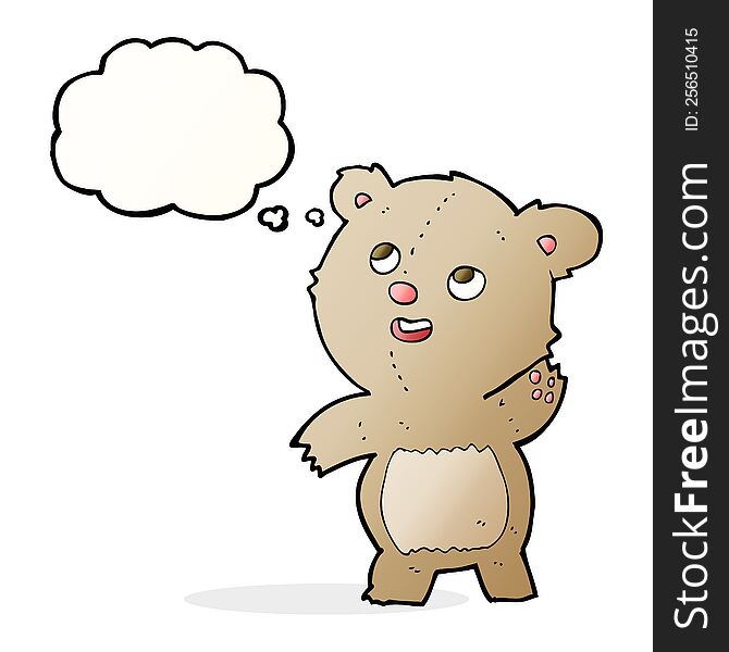 Cartoon Cute Waving Teddy Bear With Thought Bubble