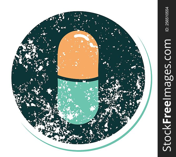 Distressed Sticker Tattoo Style Icon Of A Pill