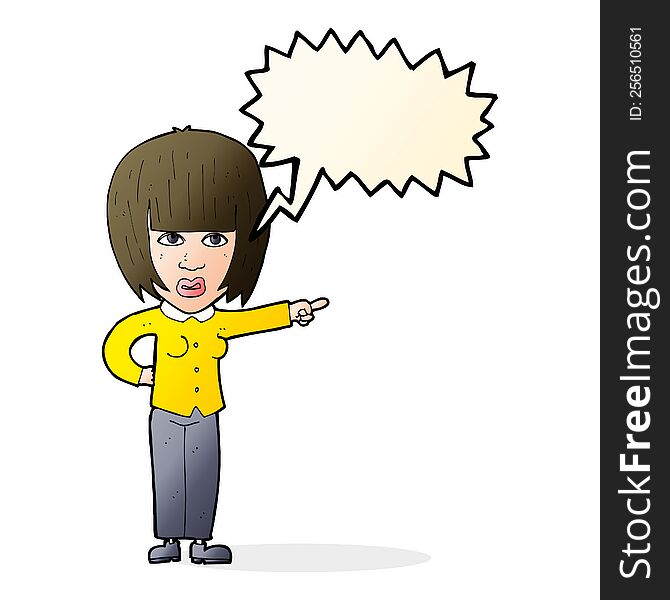 Cartoon Pointing Annoyed Woman With Speech Bubble
