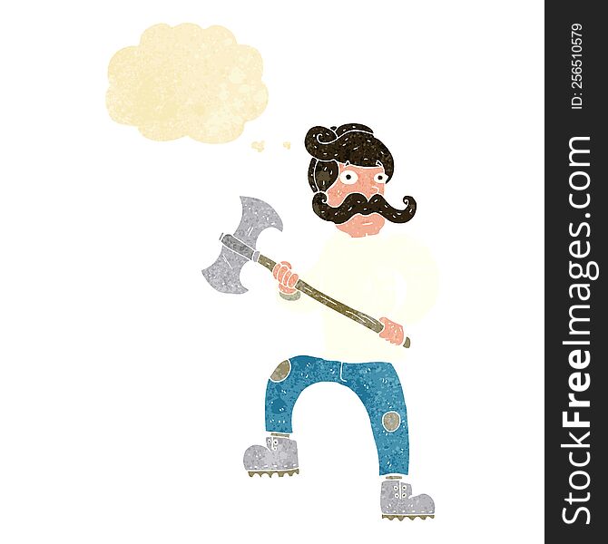 Cartoon Man With Axe With Thought Bubble