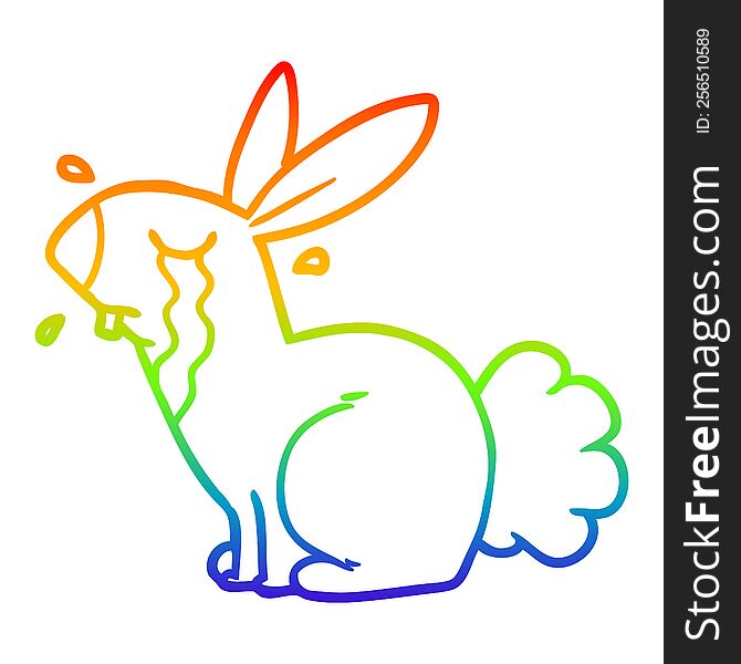 rainbow gradient line drawing of a cartoon bunny rabbit crying