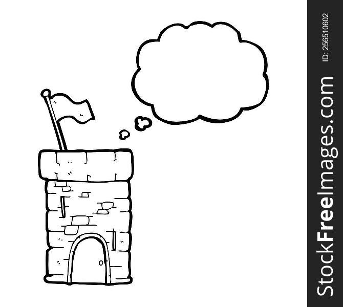 freehand drawn thought bubble cartoon old castle tower