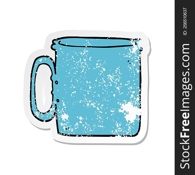 distressed sticker of a cartoon camping cup of coffee