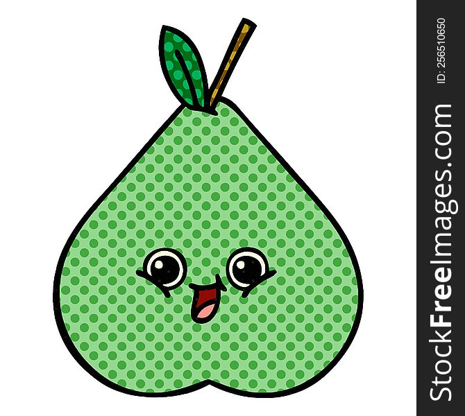 Comic Book Style Cartoon Green Pear