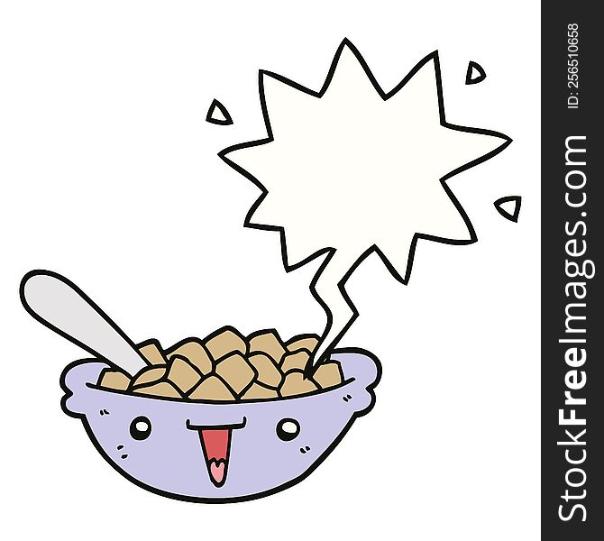 cute cartoon bowl of cereal with speech bubble