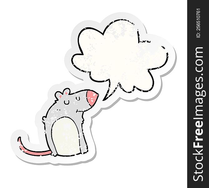 cartoon fat rat with speech bubble distressed distressed old sticker. cartoon fat rat with speech bubble distressed distressed old sticker