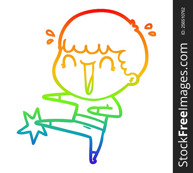 rainbow gradient line drawing laughing cartoon man karate kicking