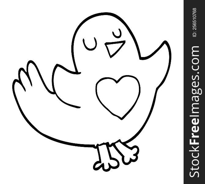 Line Drawing Cartoon Bird With Love Heart