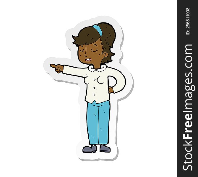 Sticker Of A Cartoon Friendly Woman Pointing