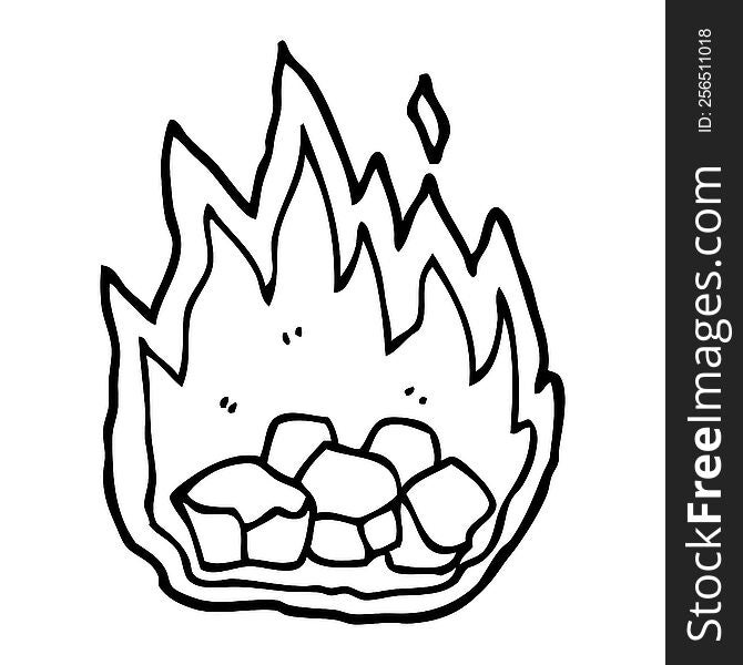 line drawing cartoon burning coals