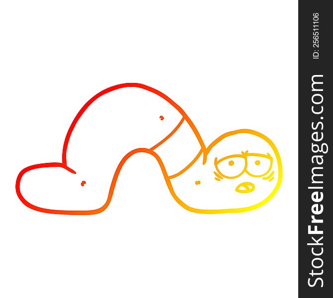 warm gradient line drawing of a cartoon tired worm