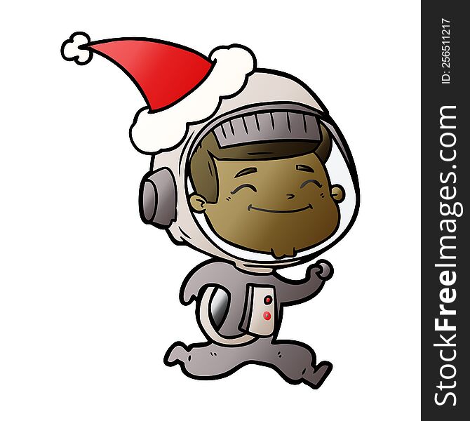 Happy Gradient Cartoon Of A Astronaut Wearing Santa Hat