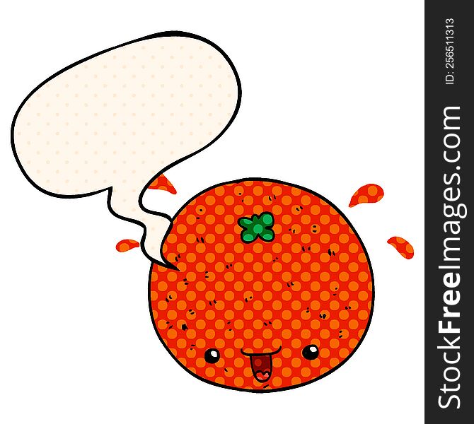 Cartoon Orange And Speech Bubble In Comic Book Style
