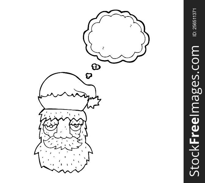 freehand drawn thought bubble cartoon tired santa claus face