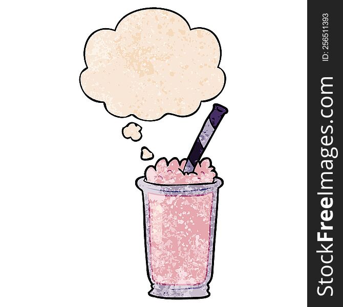 Cartoon Milkshake And Thought Bubble In Grunge Texture Pattern Style