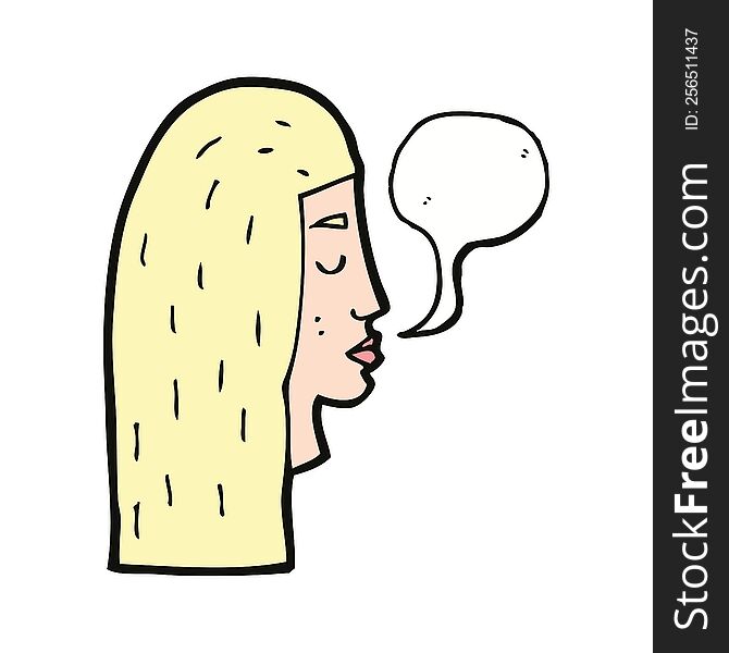 cartoon female face profile with speech bubble