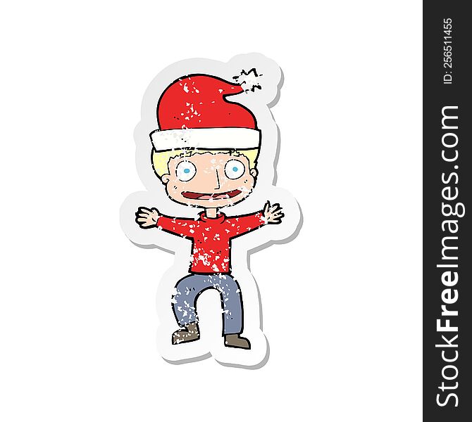 retro distressed sticker of a cartoon man ready for christmas