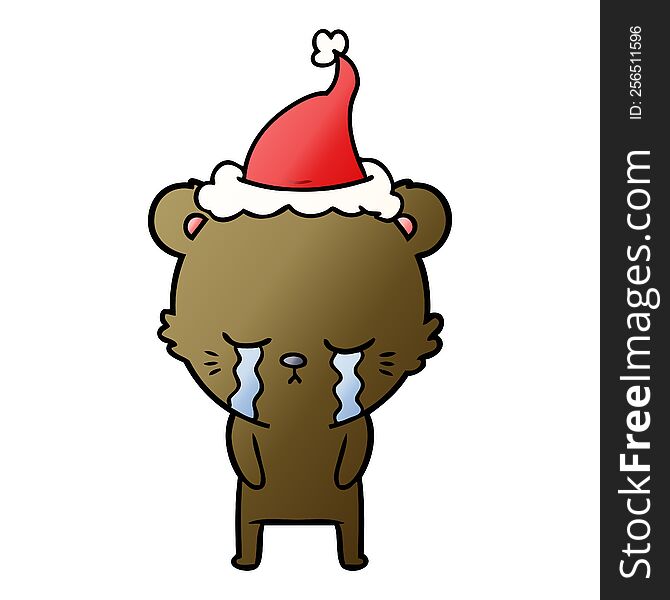 Crying Gradient Cartoon Of A Bear Wearing Santa Hat