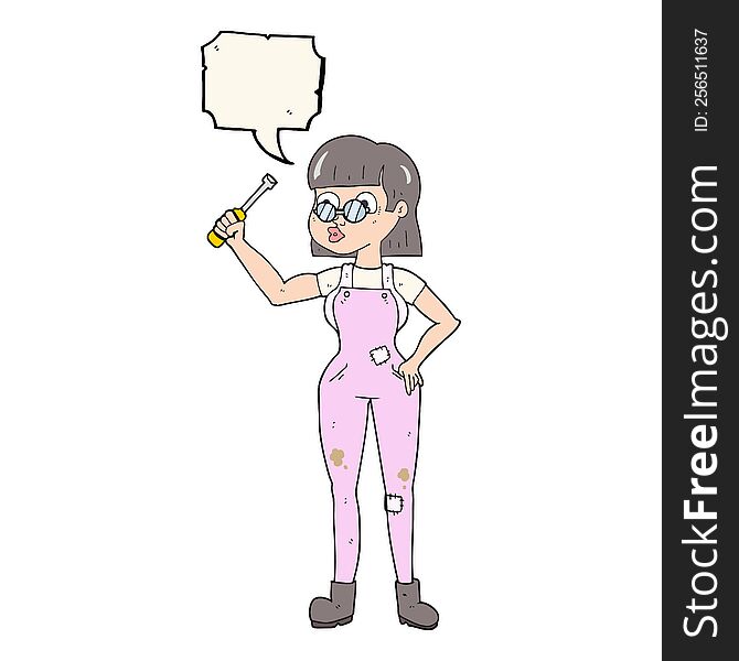 Speech Bubble Cartoon Female Mechanic