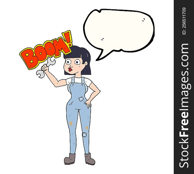 Speech Bubble Cartoon Mechanic Woman