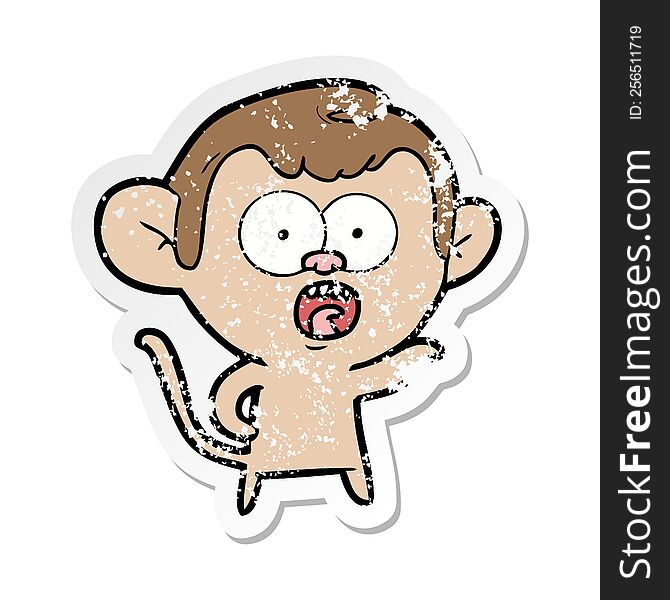 Distressed Sticker Of A Cartoon Shocked Monkey