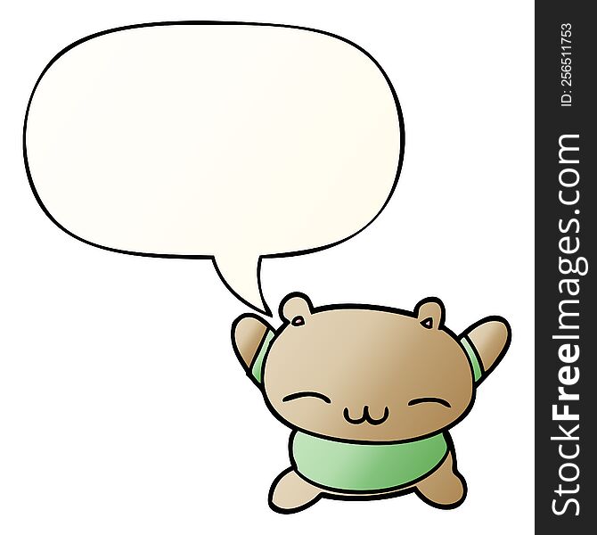 Cartoon Jumping Bear And Speech Bubble In Smooth Gradient Style