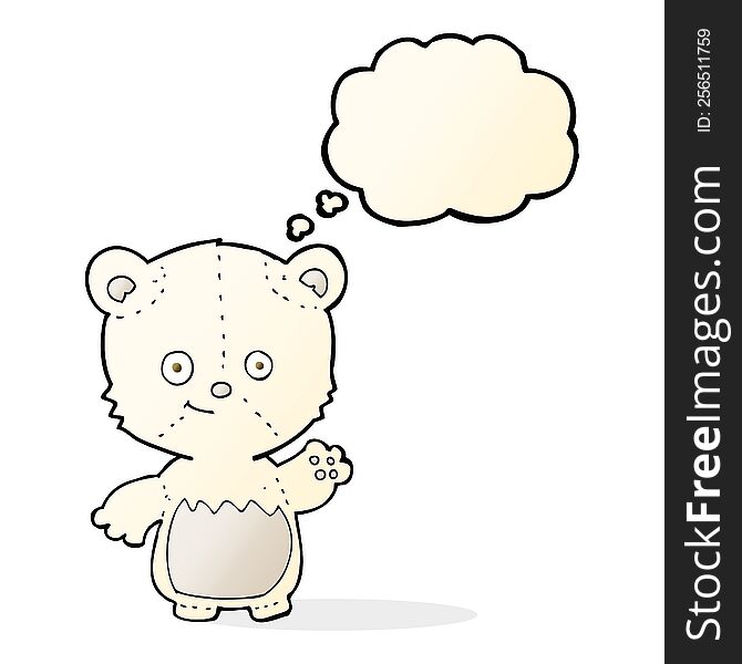 Cartoon Little Polar Bear Waving With Thought Bubble