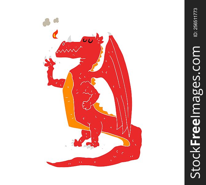 Flat Color Illustration Of A Cartoon Happy Dragon