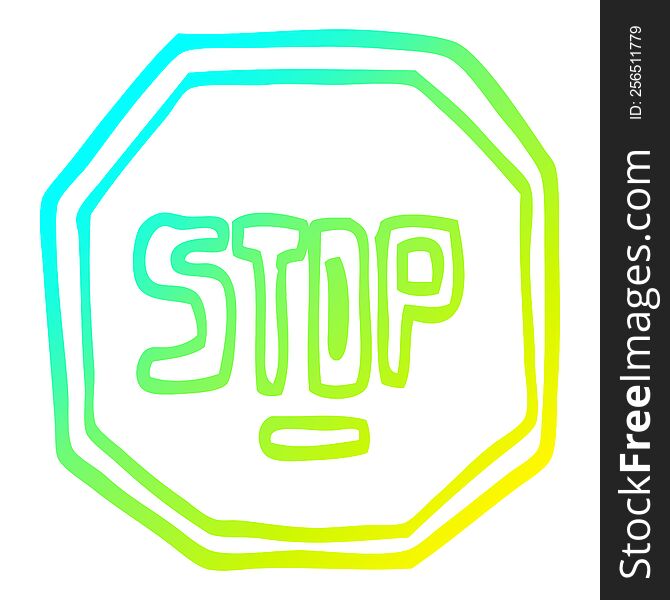 cold gradient line drawing of a cartoon stop sign