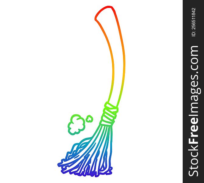 rainbow gradient line drawing of a halloween witches broom