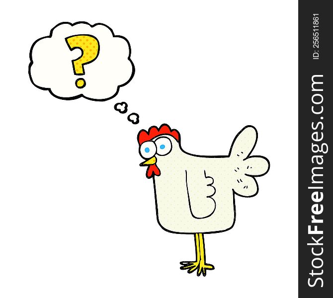 freehand drawn thought bubble cartoon confused chicken
