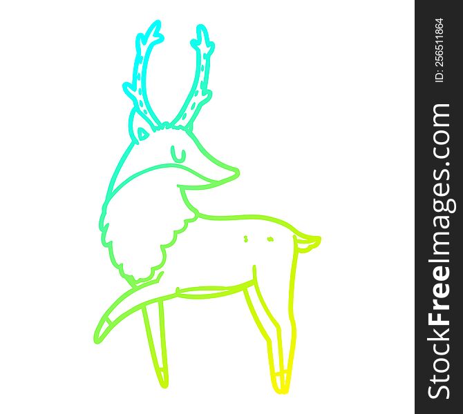 Cold Gradient Line Drawing Cartoon Stag