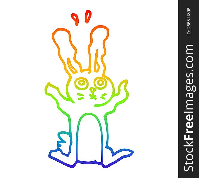 Rainbow Gradient Line Drawing Cartoon Excited Rabbit