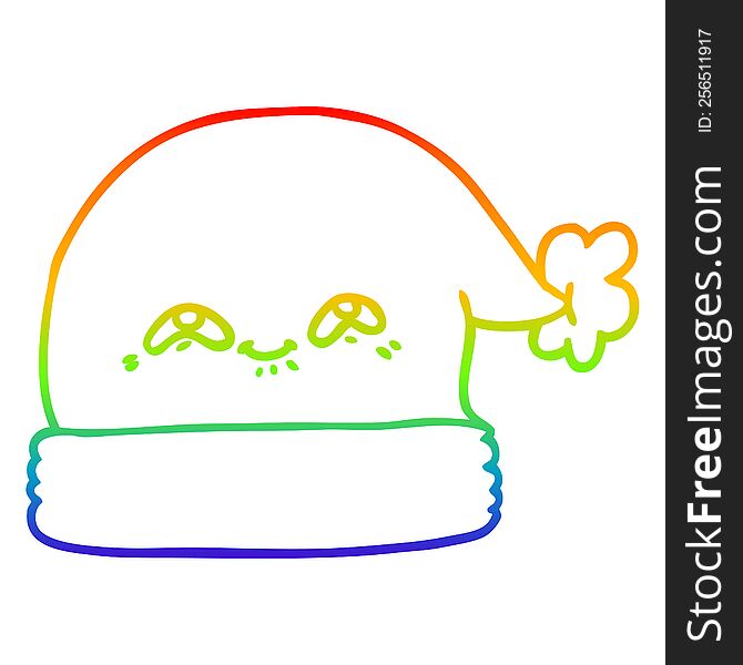 Rainbow Gradient Line Drawing Cartoon Christmas Santa Hat