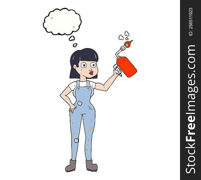 Thought Bubble Cartoon Woman In Dungarees