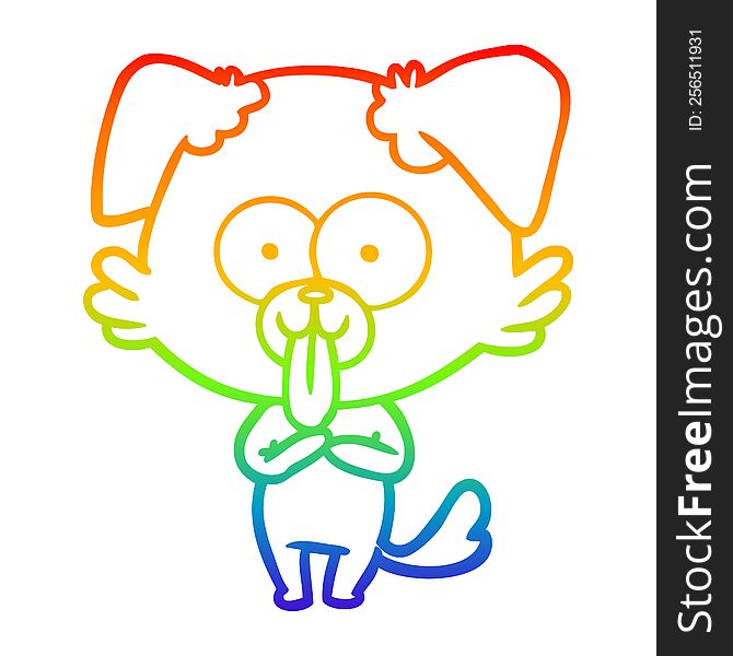 rainbow gradient line drawing of a cartoon dog with tongue sticking out