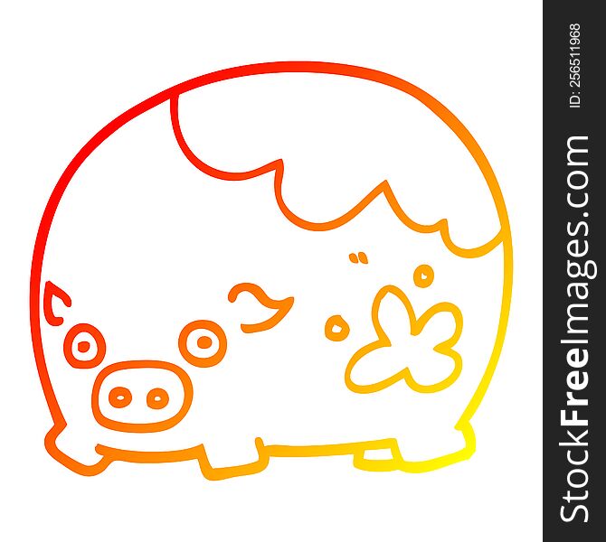 warm gradient line drawing of a cartoon dirty pig