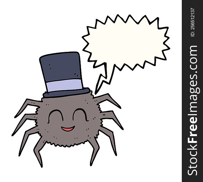 freehand drawn speech bubble cartoon spider wearing top hat