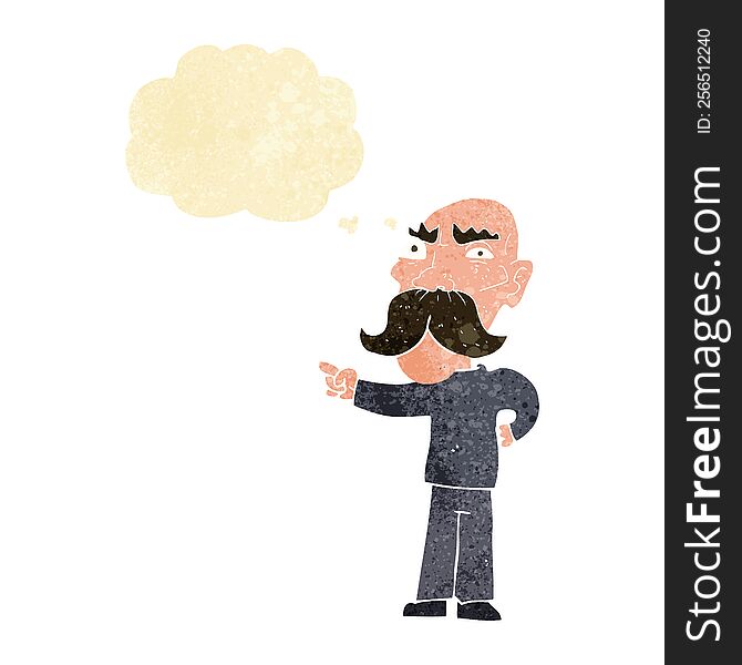 cartoon annoyed old man pointing with thought bubble