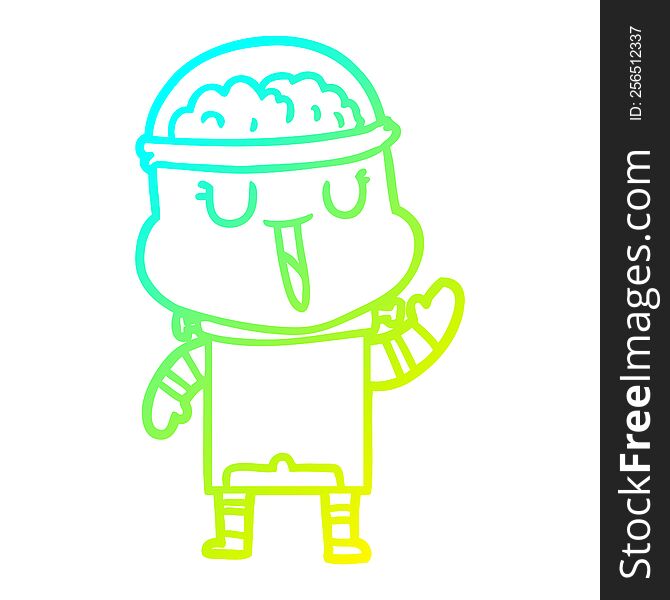 Cold Gradient Line Drawing Happy Cartoon Robot Waving