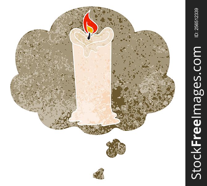 Cartoon Candle And Thought Bubble In Retro Textured Style