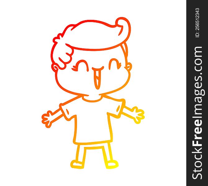 warm gradient line drawing of a cartoon laughing boy