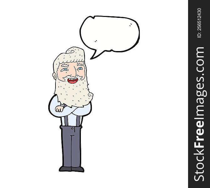 Cartoon Happy Man With Beard With Speech Bubble