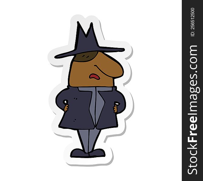 Sticker Of A Cartoon Man In Coat And Hat