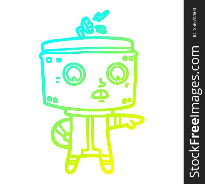 Cold Gradient Line Drawing Cartoon Robot Accusing