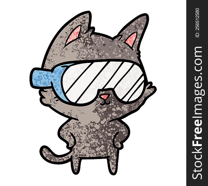 cartoon cat with goggles over eyes. cartoon cat with goggles over eyes
